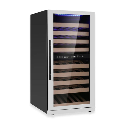 Wine cooler with adjustable shelves and digital controls