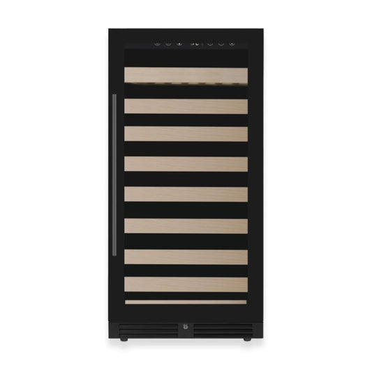 Luxury wine fridge with 99-bottle capacity and wood shelves