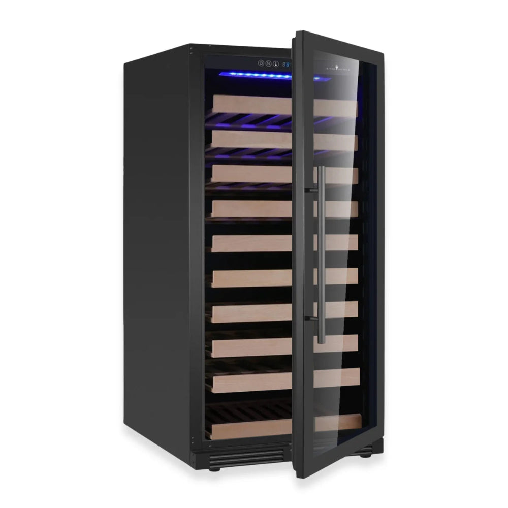 KingsBottle 47" Tall Single Zone Wine Cooler – Low-E Glass Door, Black, Right Hinge