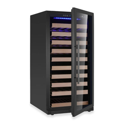 KingsBottle 47" Tall Single Zone Wine Cooler – Low-E Glass Door, Black, Right Hinge