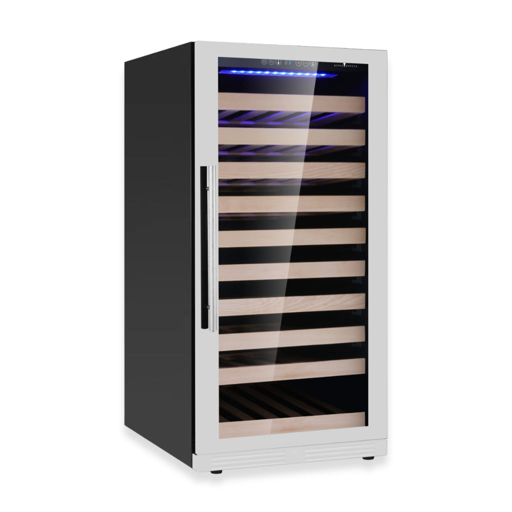 Side View Stainless steel single-zone wine cooler with Low-E glass door

