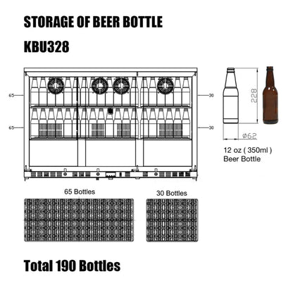 KingsBottle 53" 3-Door Heated Glass Undercounter Beverage Cooler – Commercial Bar Fridge