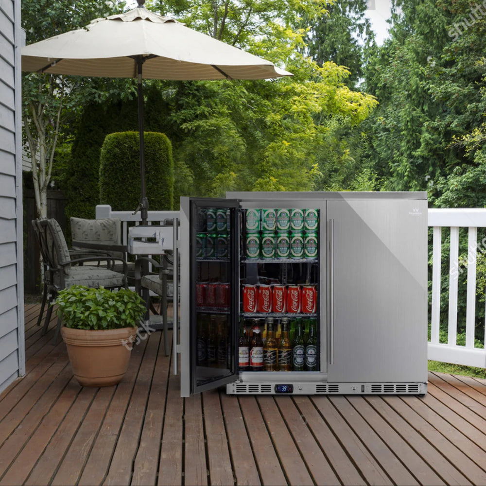 KingsBottle 35" 2-Door Stainless Steel Bar Fridge – Front Venting Commercial Beverage Refrigerator