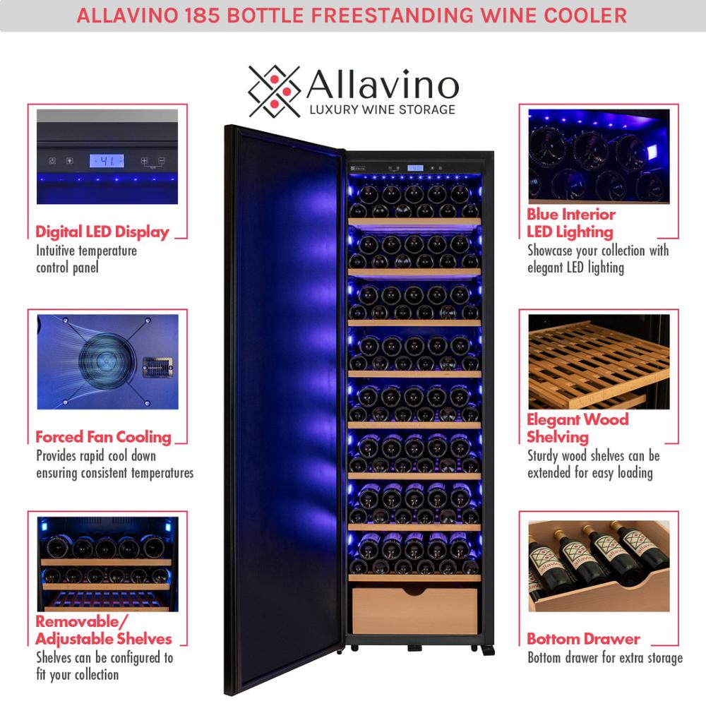 Allavino 185-Bottle Single Zone Wine Vault – Solid Black Door, Right Hinge | Commercial-Grade Storage