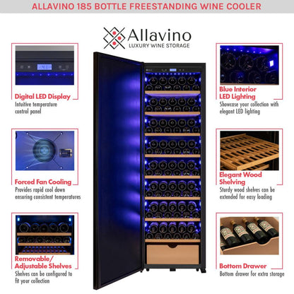 Allavino 185-Bottle Single Zone Wine Vault – Solid Black Door, Right Hinge | Commercial-Grade Storage