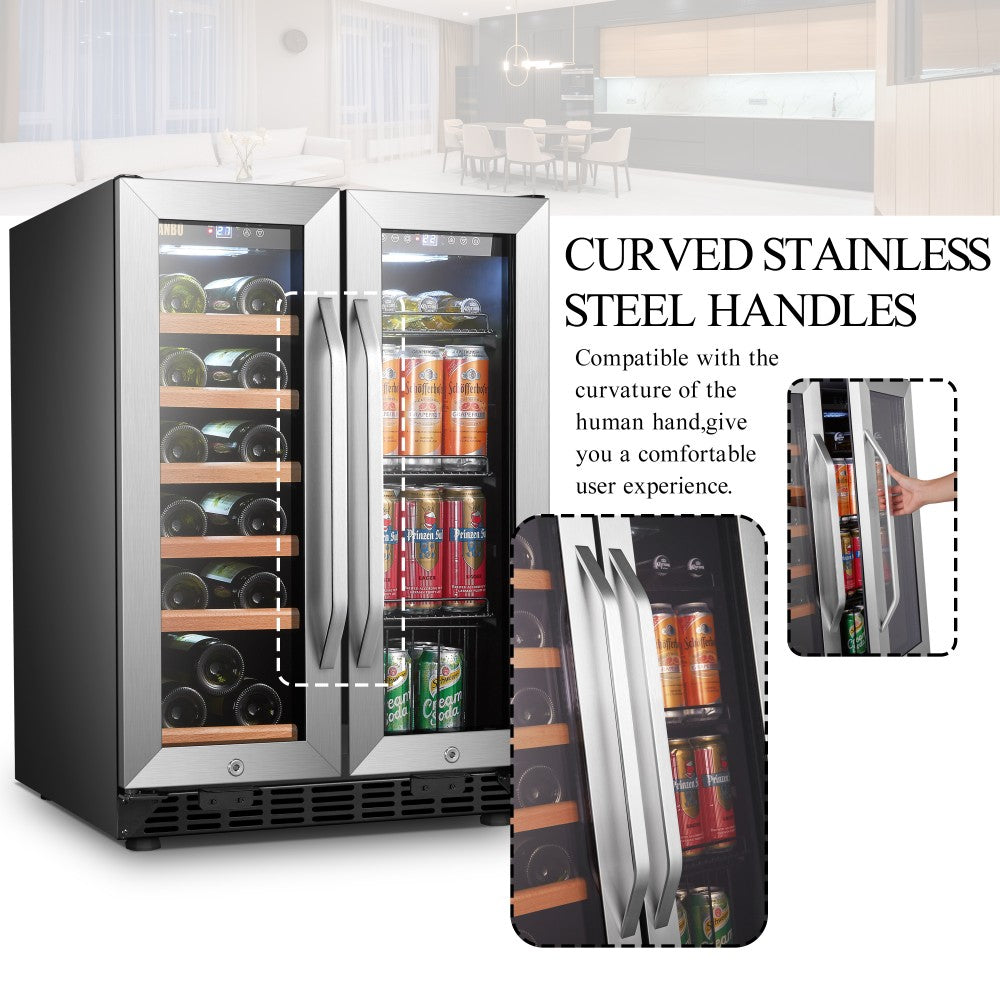 Lanbo 24-Inch Wine and Beverage Cooler – French Doors, Compact and Versatile Storage