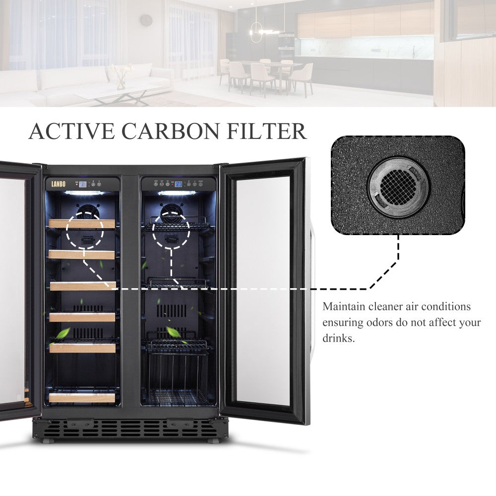 Lanbo 24-Inch Wine and Beverage Cooler – French Doors, Compact and Versatile Storage