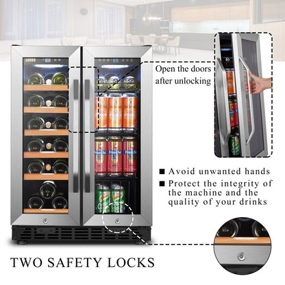 Curved stainless steel handle and soft white LED lighting in Lanbo LB36BD beverage cooler