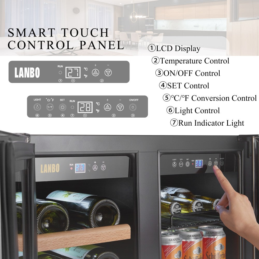 Close-up of Lanbo LB36BD cooler’s digital touch control panel for temperature adjustments