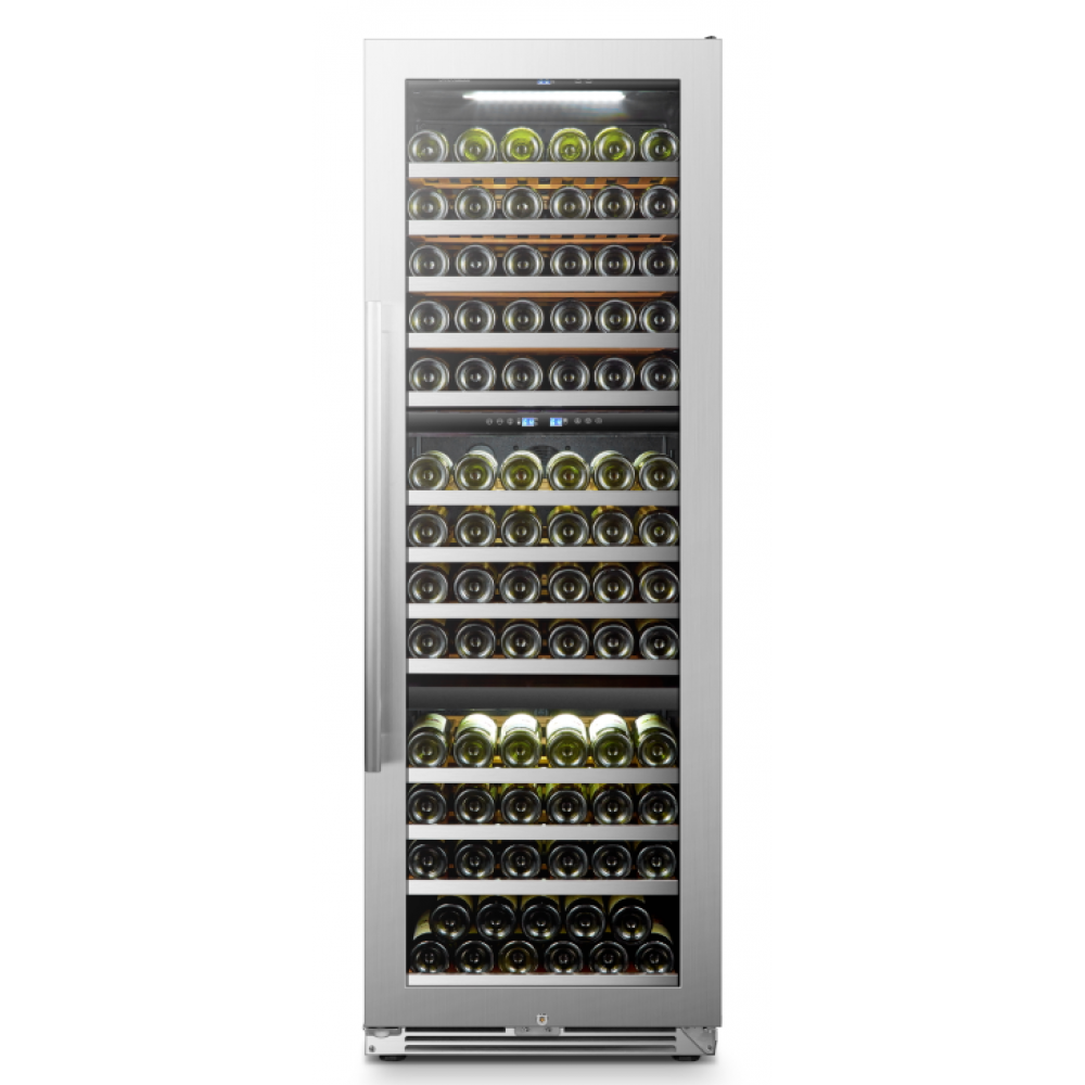 LanboPro 143 Bottle Triple Zone Wine Cooler with UV-protected tempered glass door.