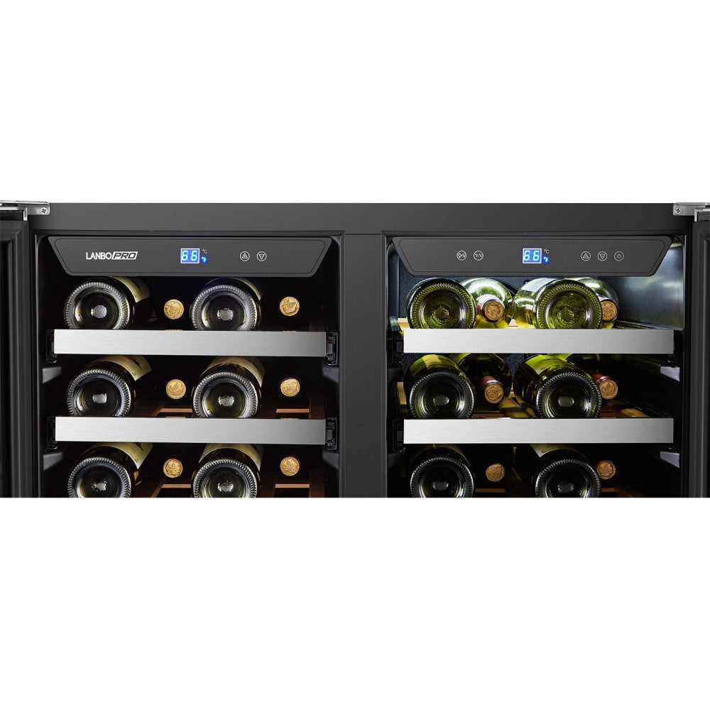 Close-up of the LanboPro 62 Bottle Dual Door Wine Cooler’s digital temperature control panel