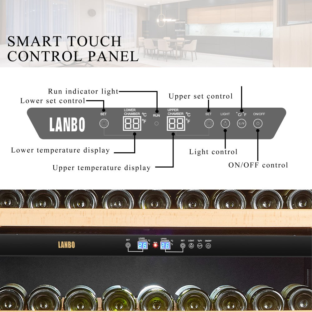 Lanbo 287-Bottle Dual Zone Wine Cooler – Black, Efficient Cooling and Spacious Design