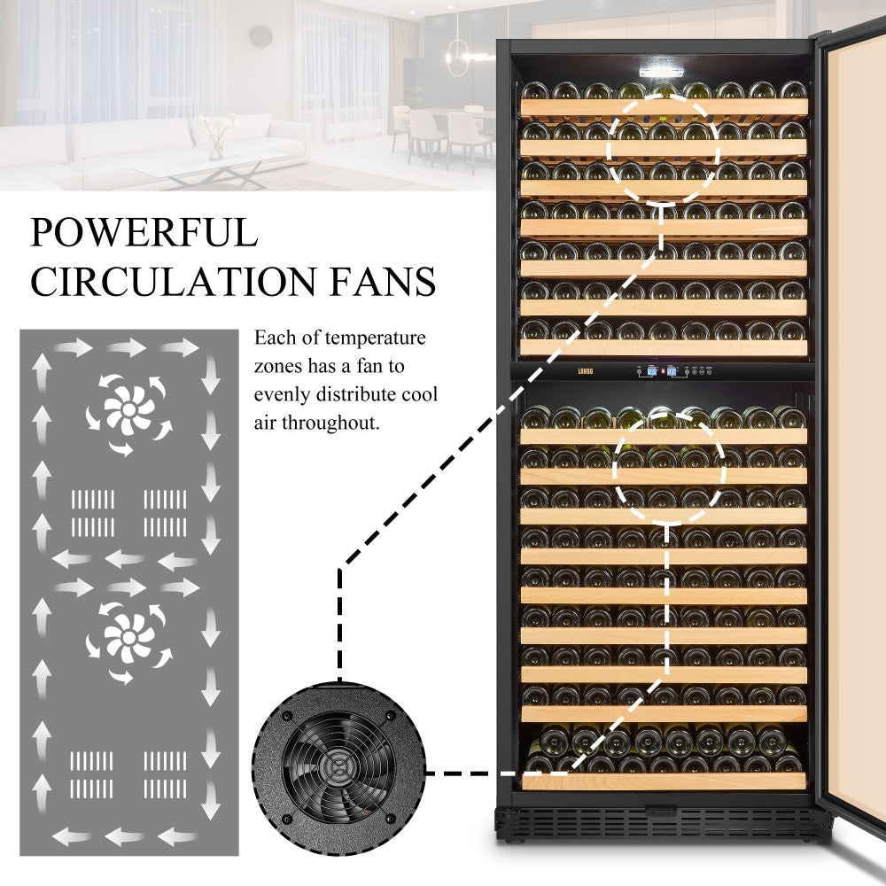 Lanbo 287-Bottle Dual Zone Wine Cooler – Black, Efficient Cooling and Spacious Design