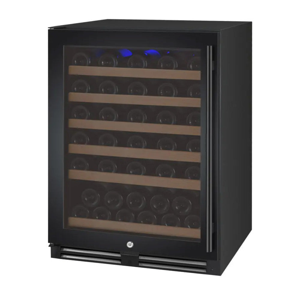 Allavino 24-inch black wine refrigerator with left-hinge door and Tru-Vino cooling technology