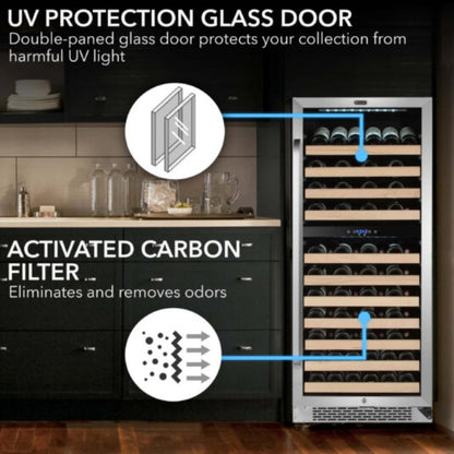 Whynter 24" 92-Bottle Built-in Dual Zone Stainless Steel  Wine Refrigerator with Display Rack