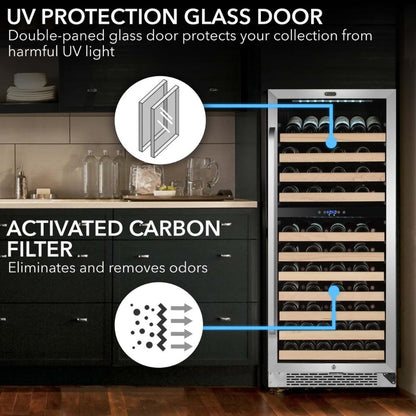 Whynter 24" 92-Bottle Built-in Dual Zone Stainless Steel  Wine Refrigerator with Display Rack