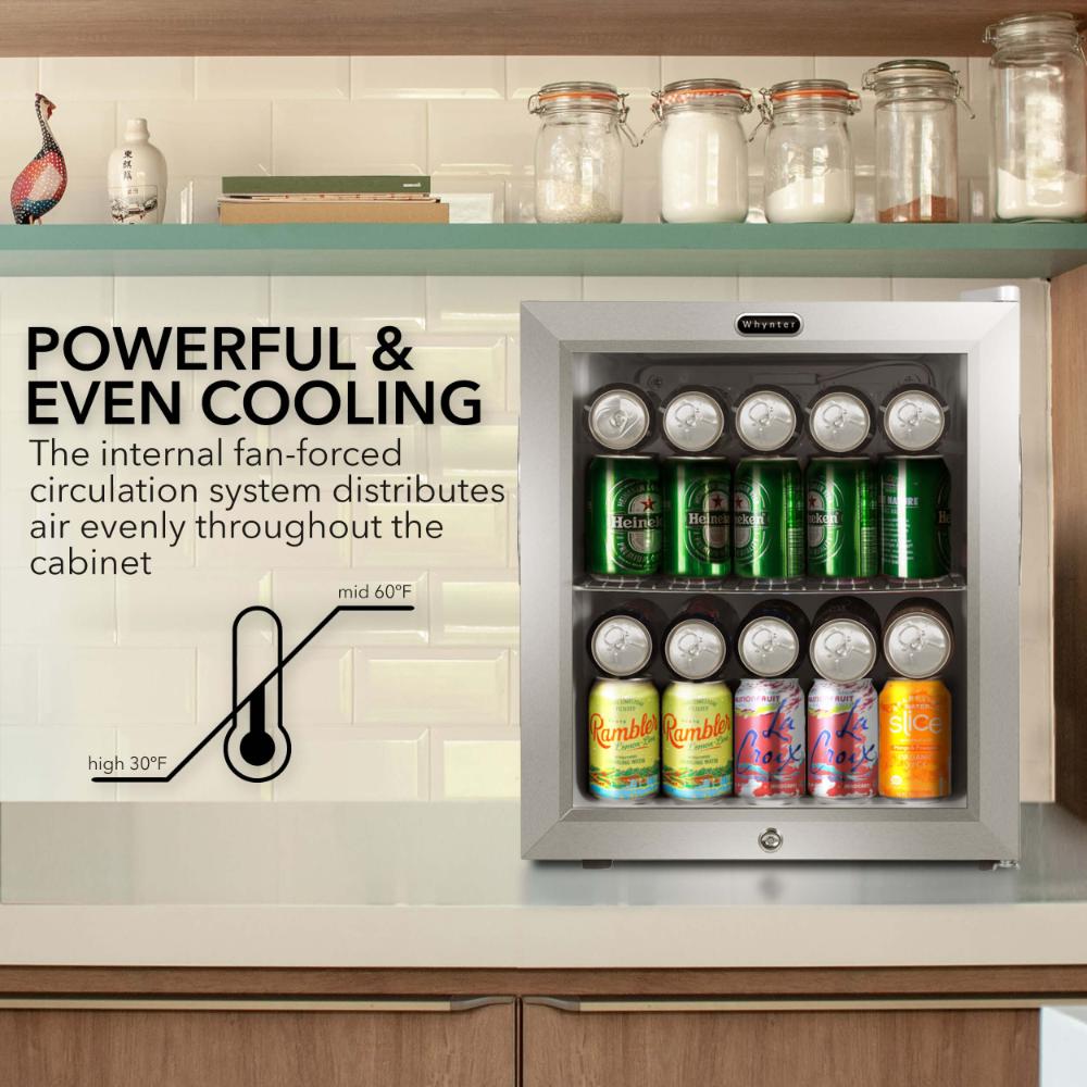 Whynter 17"  Freestanding Beverage Refrigerator - 62 Can, Stainless Steel