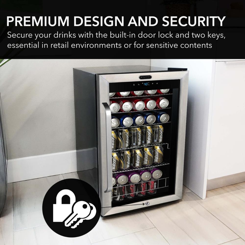 Whynter 19"  Freestanding Beverage Refrigerator- 136 Can, Stainless Steel, Right Hinge