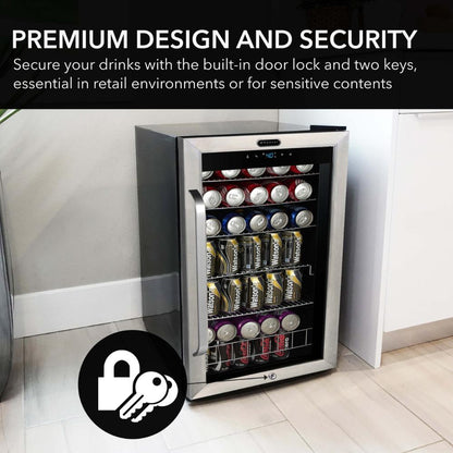 Whynter 19"  Freestanding Beverage Refrigerator- 136 Can, Stainless Steel, Right Hinge