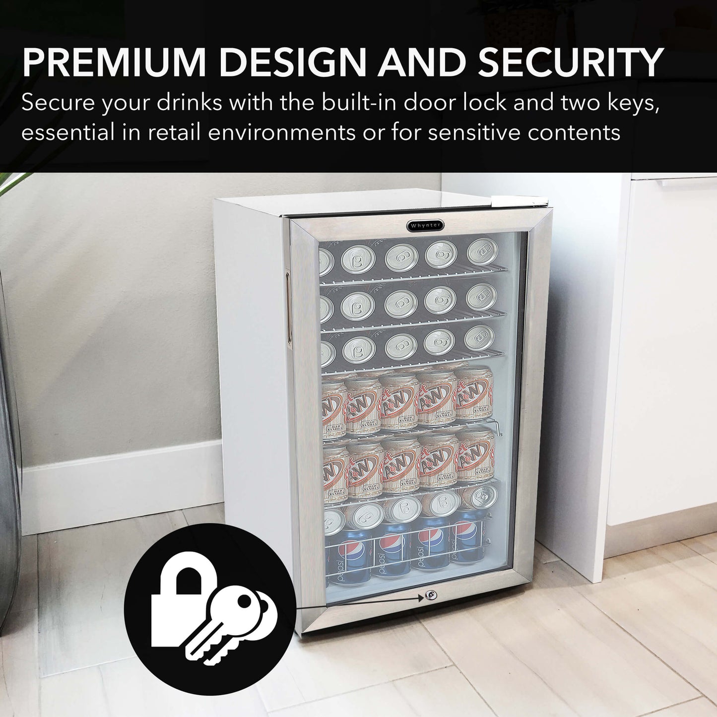 Whynter 17"  Freestanding Beverage Refrigerator - 120 Can, Stainless Steel