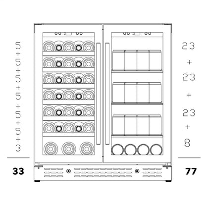 Drawing showing configuration of up to 33 bottles and 77 cans. 