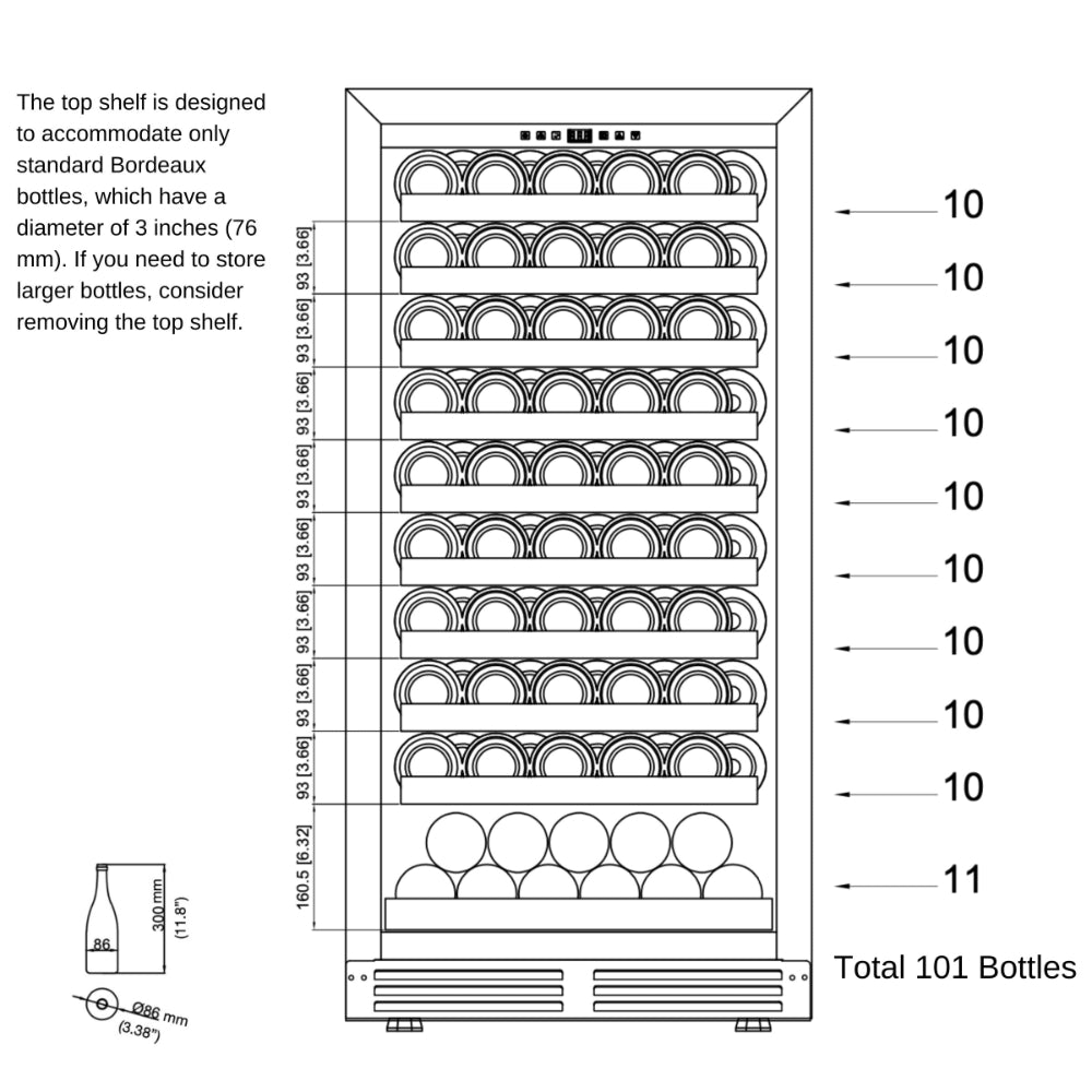KingsBottle 47" Tall Single Zone Wine Cooler – Low-E Glass Door, Stainless Steel, Right Hinge