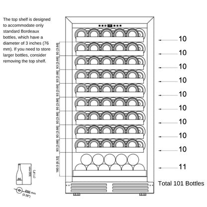 KingsBottle 47" Tall Single Zone Wine Cooler – Low-E Glass Door, Stainless Steel, Right Hinge