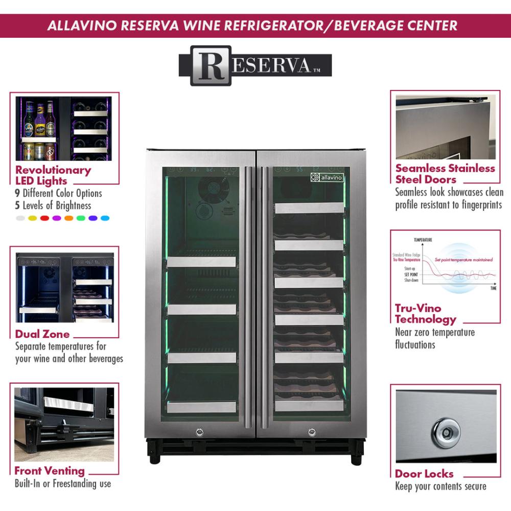 High-end beverage center storing wine bottles and 12 oz cans.