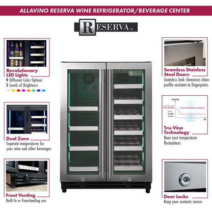 High-end beverage center storing wine bottles and 12 oz cans.