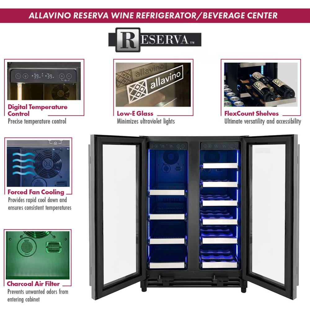 Allavino Reserva Series 24” Two Door Stainless Steel Wine Refrigerator and Beverage Center