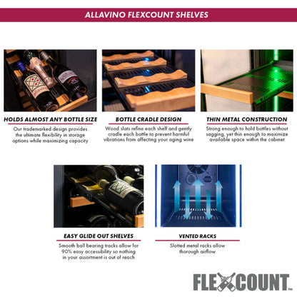 Allavino Reserva Series 24” Two Door Stainless Steel Wine Refrigerator and Beverage Center with Wood Front Shelves