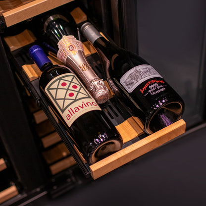 Allavino Reserva Series 24” Two Door Stainless Steel Wine Refrigerator and Beverage Center with Wood Front Shelves