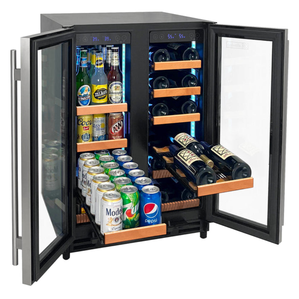 Allavino Reserva Series 24” Two Door Stainless Steel Wine Refrigerator and Beverage Center with Wood Front Shelves