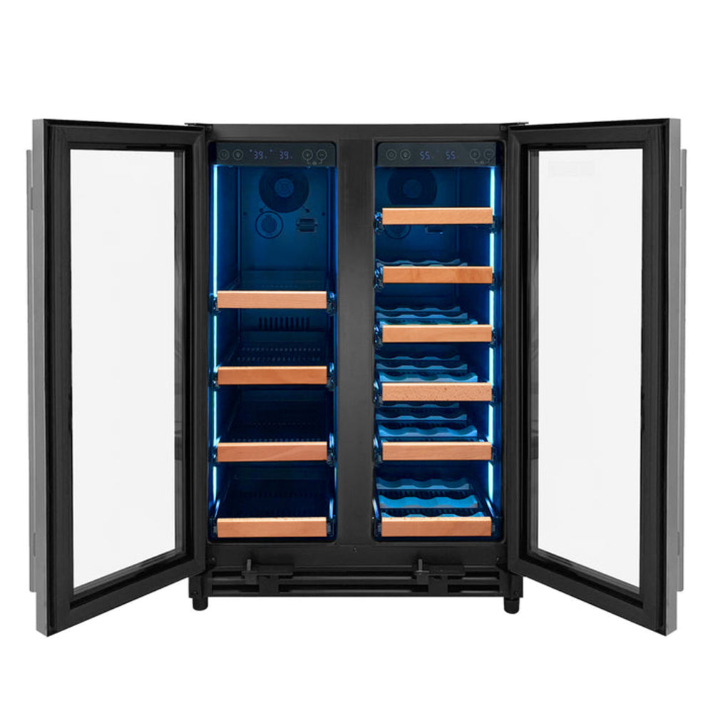 Allavino Reserva Series 24” Two Door Stainless Steel Wine Refrigerator and Beverage Center with Wood Front Shelves