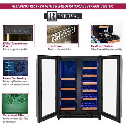 Dual Cooling Zones Wine Cooler for wine and cans with wood-front shelves and energy-efficient LED lighting.
