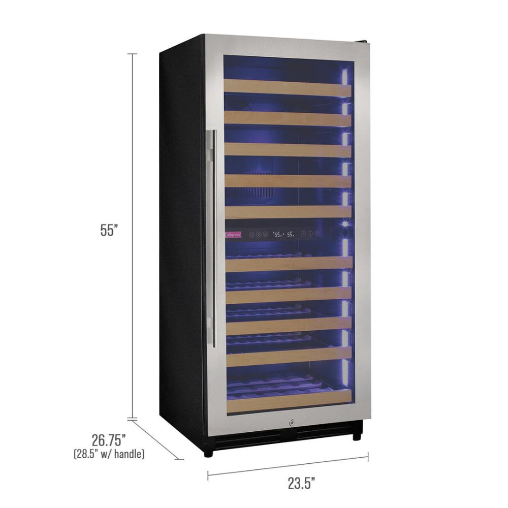 Allavino 119-Bottle Single Zone Wine Refrigerator – 55" Tall, Stainless Steel Door, Right Hinge