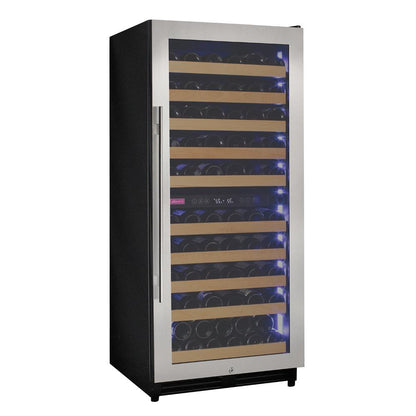 Dual-zone 119-bottle stainless steel wine cooler with glass door