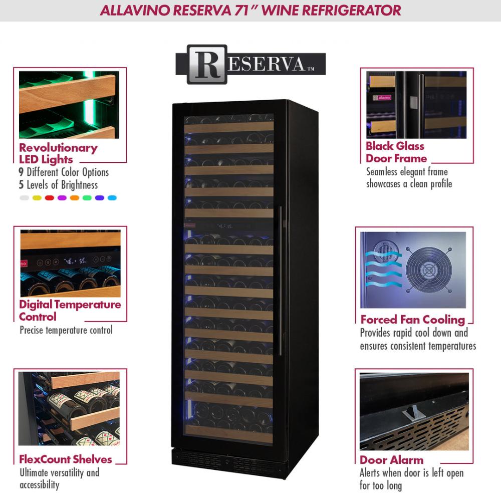 Allavino Reserva Series 326-Bottle Dual Zone Side-by-Side Wine Refrigerators – Tall Black Glass Doors