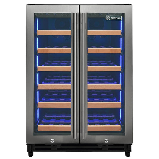 Allavino VSW3634FD-2S FlexCount II wine refrigerator with dual zones and stainless steel door