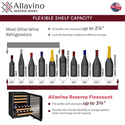 Allavino 56-Bottle Dual Zone Built-In Wine Refrigerator – Black Glass Door, Left Hinge | Reserva Series