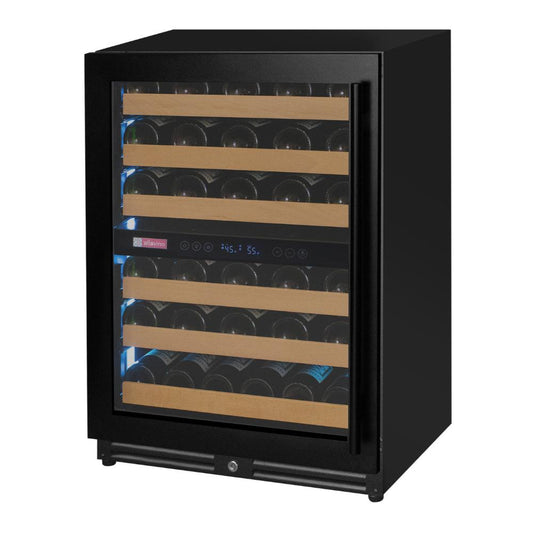 Luxury 56-bottle black wine cooler with left hinge