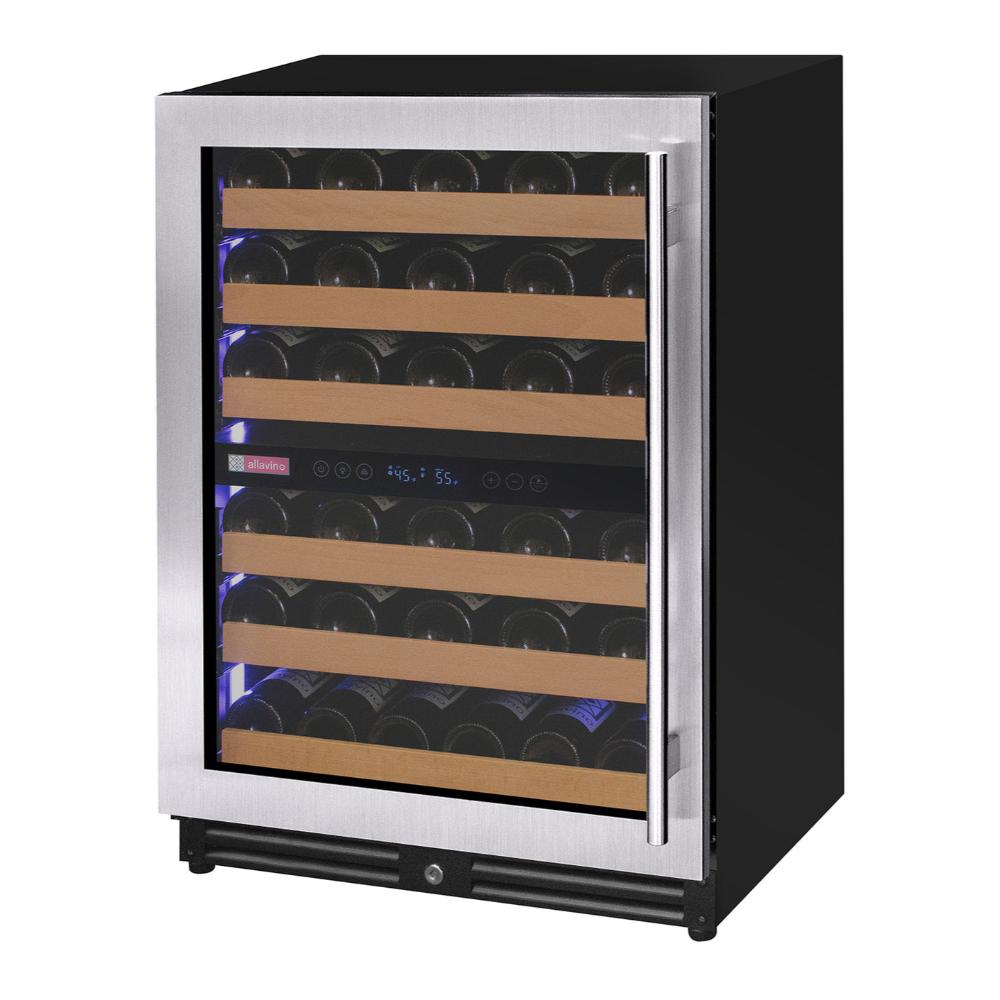 Black metal wine refrigerator with stainless steel door