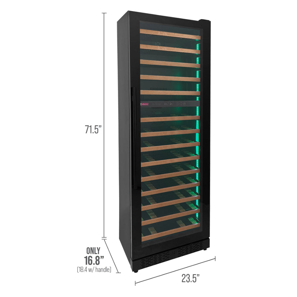 Reserva Series Dual Zone Wine Cooler dimensions: 23.5" W × 71.5" H × 16.8" D, ideal for shallow spaces and precise wine storage.