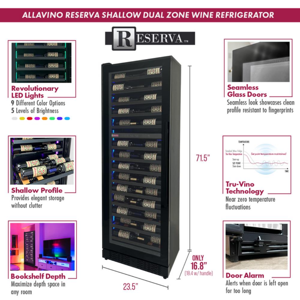 Allavino Reserva Series 67-Bottle Dual Zone Tall Black Wine Refrigerator - Left Hinge