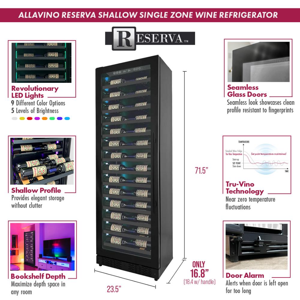Allavino Reserva Series 134-Bottle Four Zone Shallow Side-by-Side Wine Refrigerators – Black Doors