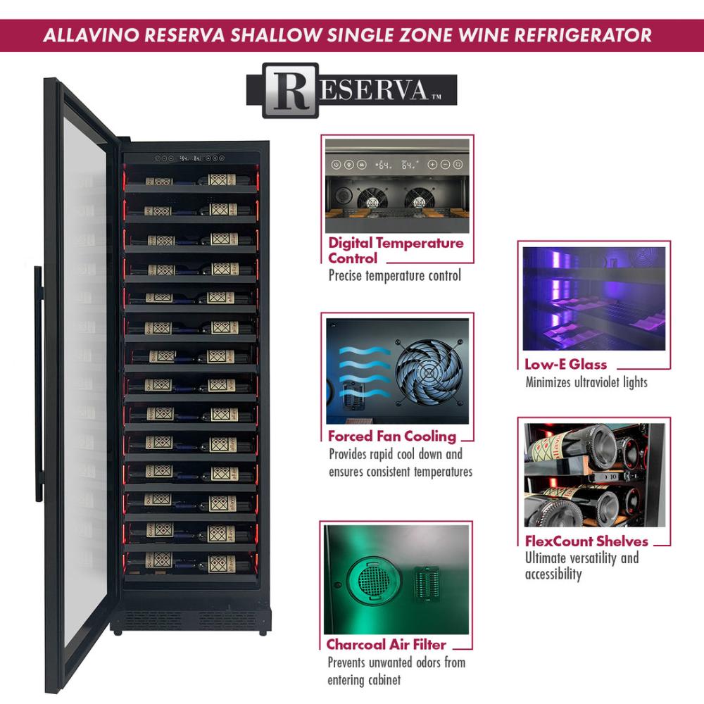 Allavino Reserva Series 67 Bottle 71” Tall Single Zone Wine Refrigerator Console - Black Left Hinge