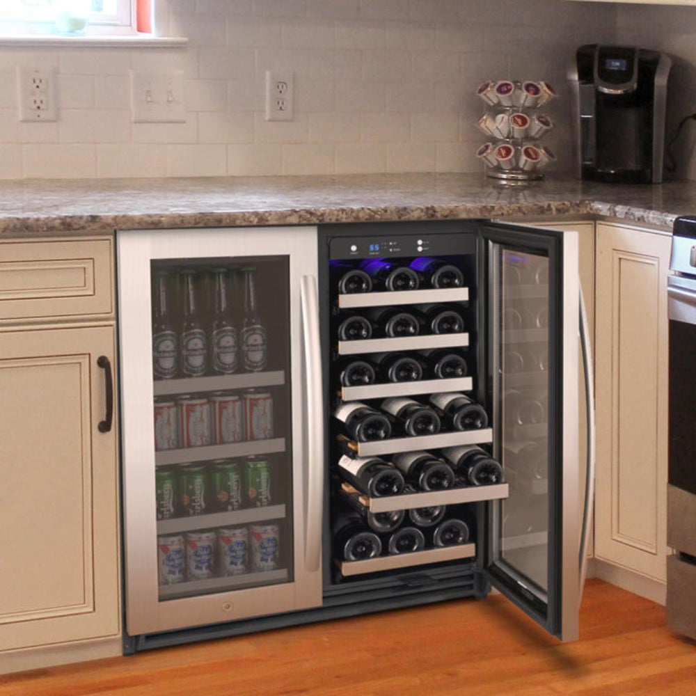 Built-in 30-inch beverage center with French doors and elegant design