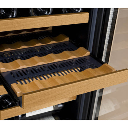 Allavino 15-inch black wine refrigerator featuring FlexCount shelving for secure and space-efficient bottle storage