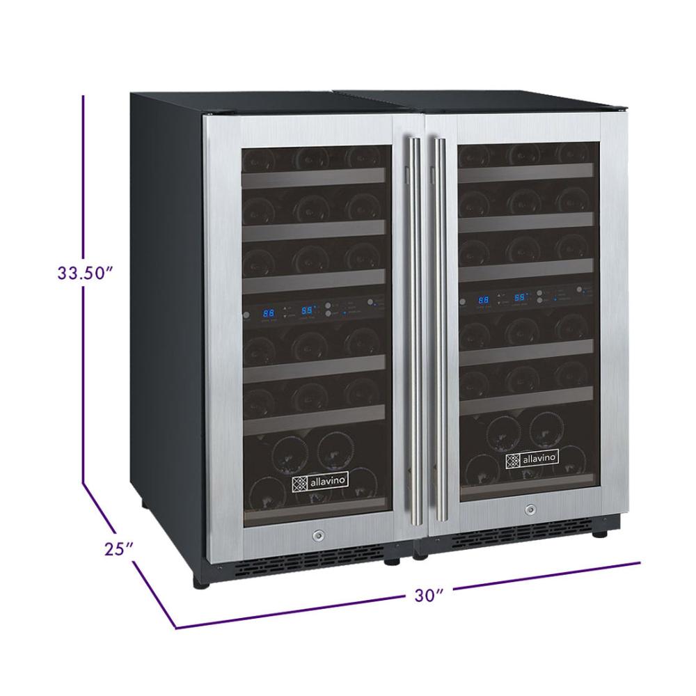 Allavino FlexCount Series 60-Bottle Four Zone Built-In Side-by-Side Wine Refrigerators – Stainless Steel Doors