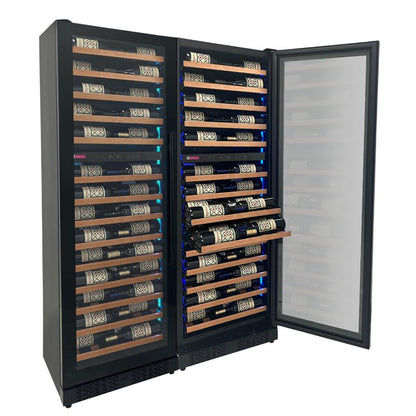 Allavino Reserva Series 134-Bottle 71" Tall Three Zone Shallow Side-by-Side Wine Refrigerator – Black Finish with Wood Front Shelves